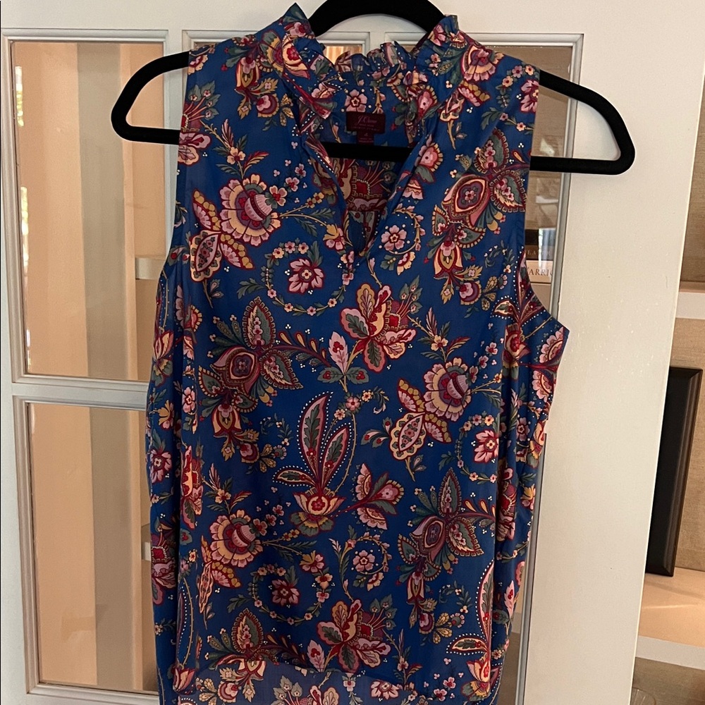 J. Crew Floral Sleeveless Blouse - Blue and Pink